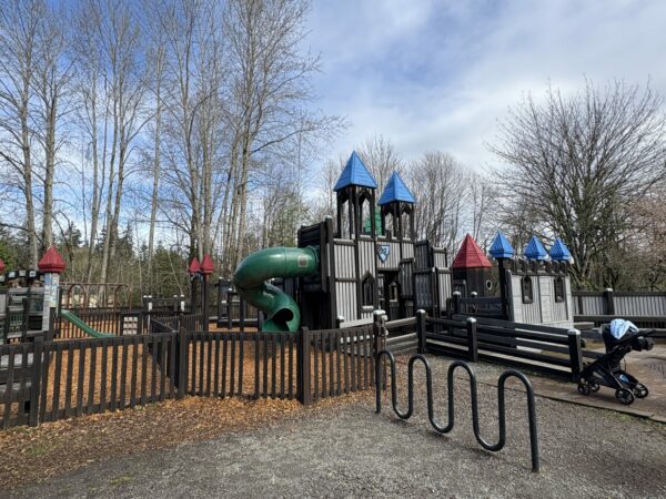 Large play structure shaped as a castle